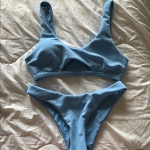 SOLD ON DEPOP Romwe Ribbed Baby Blue Bikini Set